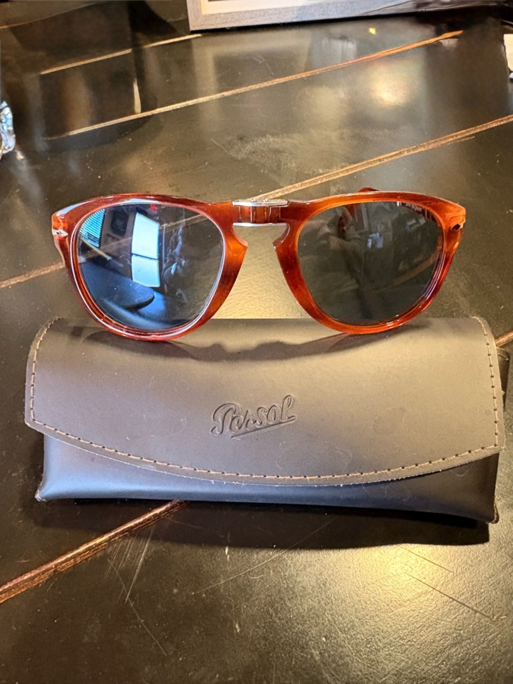 Persol Steve McQueen Brown Tortoiseshell Frame Sunglasses with Blue  Lenses